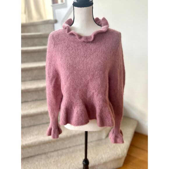 Zara Sweaters - Zara Mauve Pink Alpaca Wool Blend Ruffle Peplum Long Sleeve Sweater